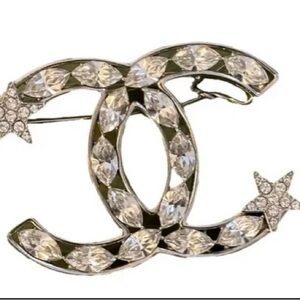 Chanel Crystal Double C Logo Brooch in Clear Crystal